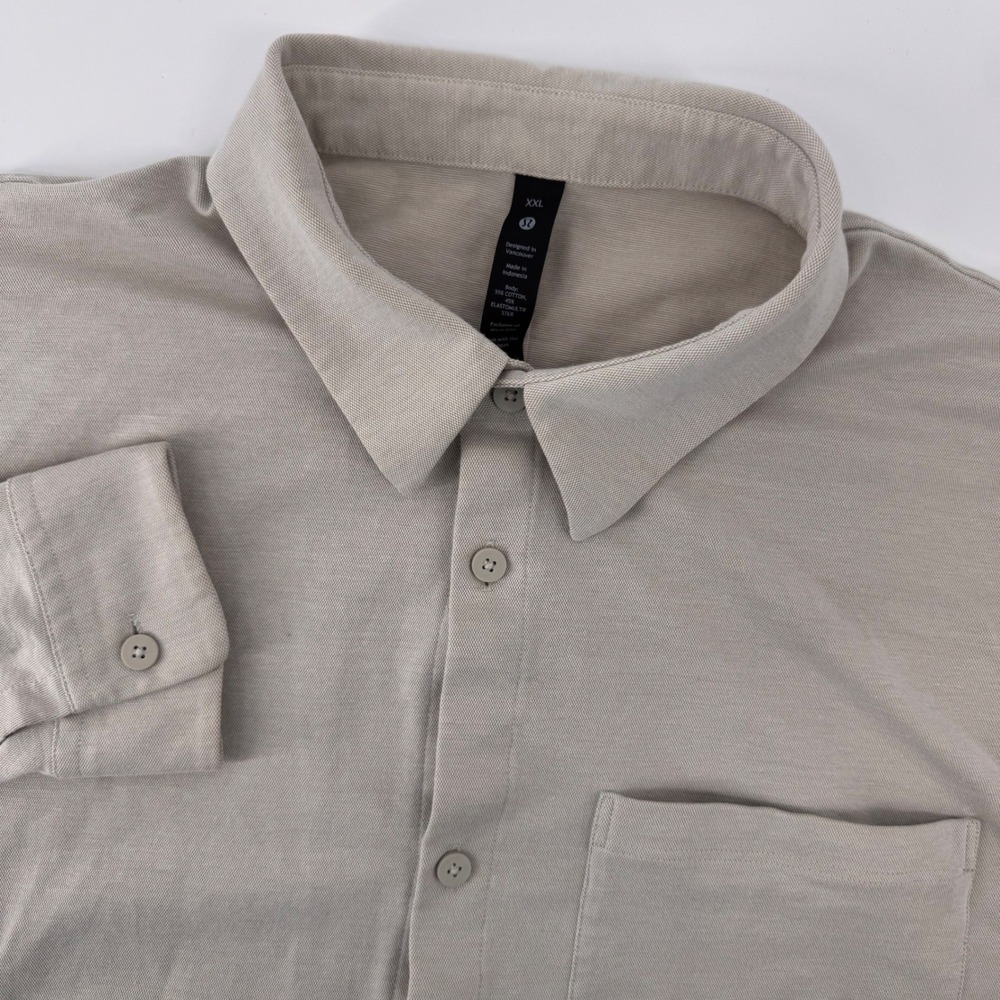 Lululemon Commission Button Down Shirt Men XXL Taupe Long Sleeve Stretch M3DJQS
